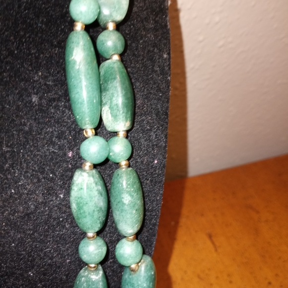 Carved Jade and Gold Clamp Bead Extra Long Vintage Necklace - Picture 7 of 11